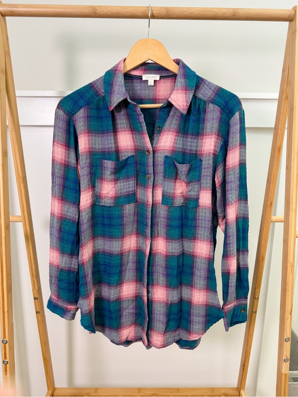 Pilcro Teal & Pink Plaid Shirt